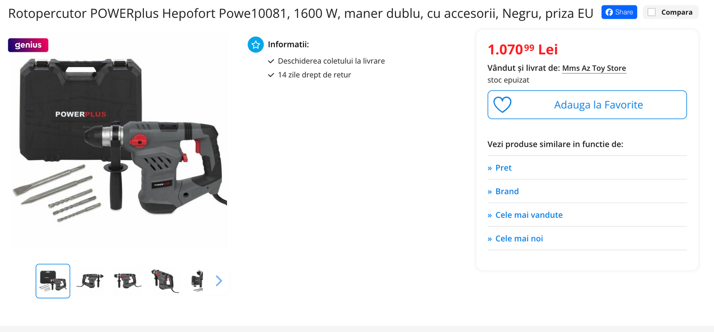 Rotopercutor POWERplus Hepofort Powe10081, 1600 W, maner dublu